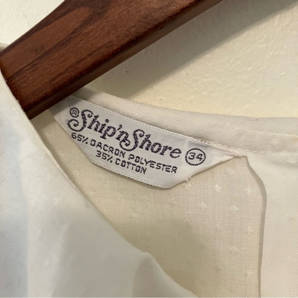 VTG Ship N Shore Size Med Blouse Ruffled Neck Swiss Dot Ivory Sheer Button Back - Picture 3 of 7